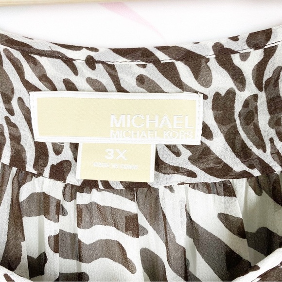 Michael Kors Brown Animal Print Silk Front Tie Blouse 3X - Picture 9 of 15